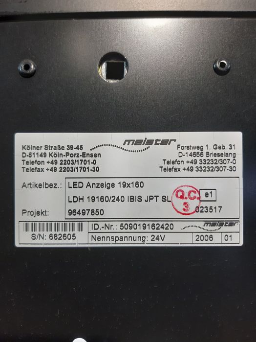 Wyświetlacz Meister Led 509019162420 Ibis Ldh 19X160