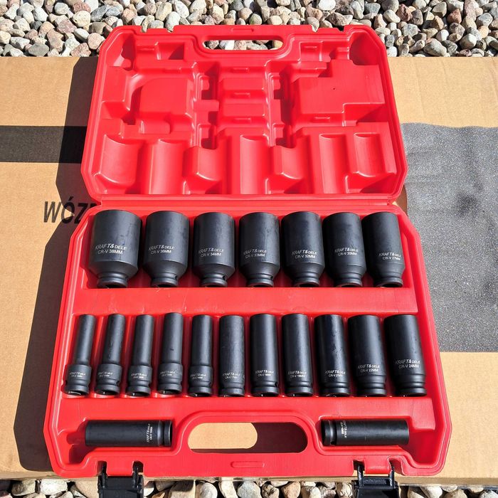 Nasadki UDAROWE długie 10-38mm 20 nasadek 6-KĄTNE 1/2" SOLIDNE KD11794