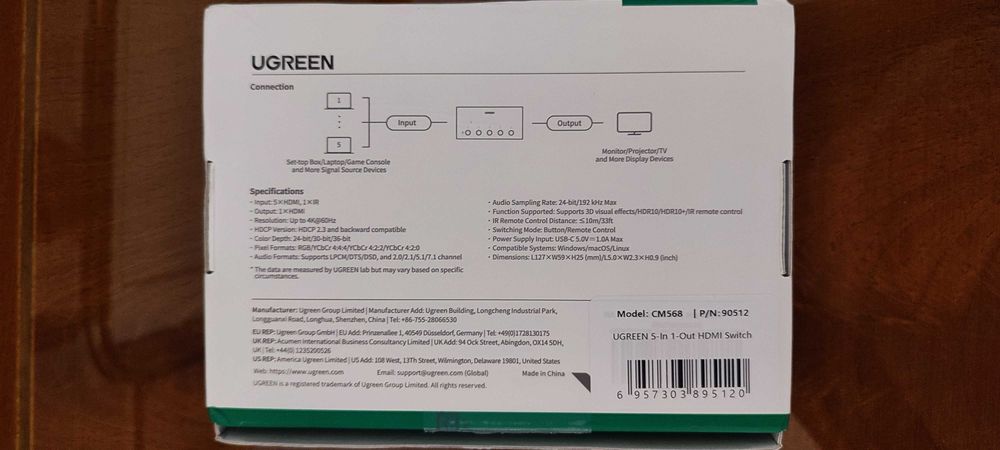 UGREEN HDMI Switch 5 em 1  - 4K @ 60Hz