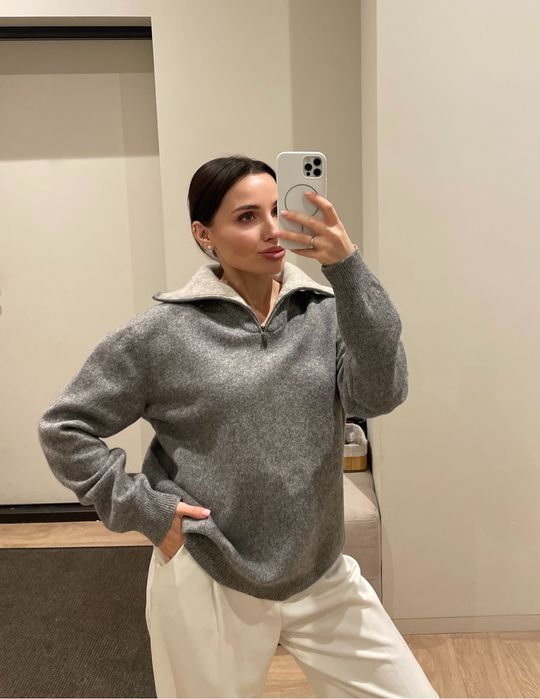 Брендовий вовняний zip светр M/Onesize сірий стиль cos