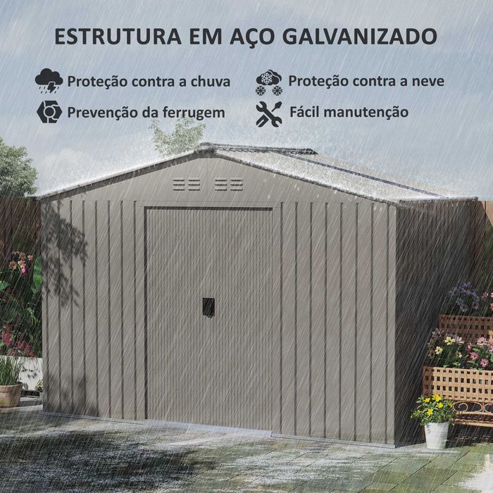 Abrigo de Jardim em Aço 277x195x192 cm – Porta Dupla e Clarabóia