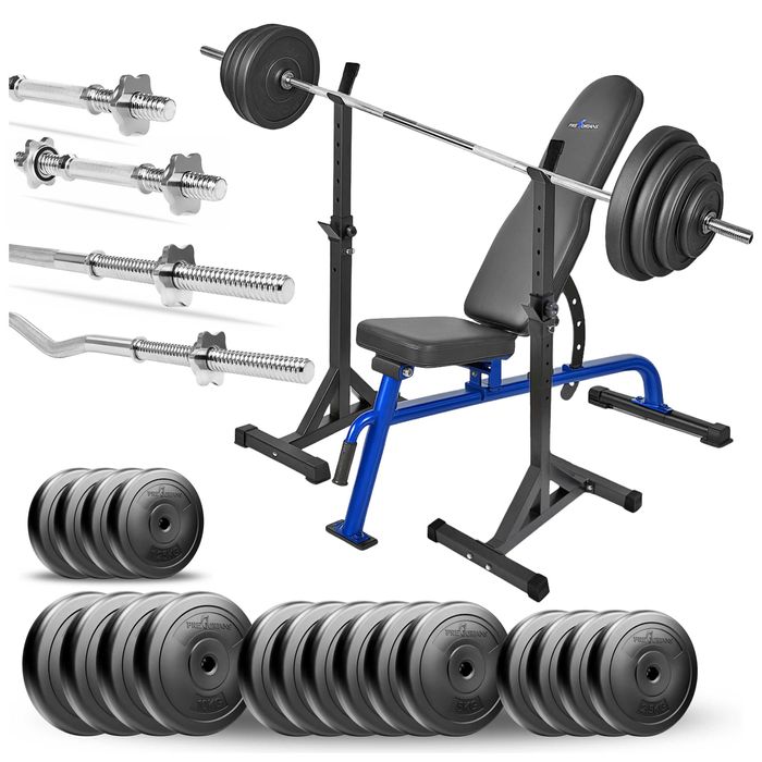 Ławeczka do ćwiczeń zestaw kulturystyczny 138kg gryfy hantle siłownia