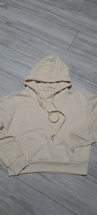 Bluza z kapturem kremowa S , krótki fason, basic