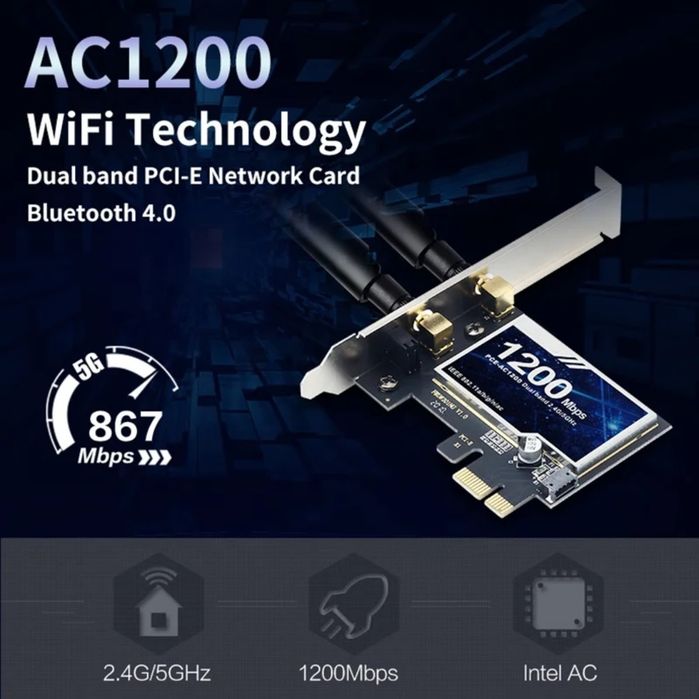 Karta sieciowa WiFi + Bluetooth PCIe AC1200Mbps Dual Band
