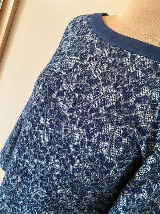L xl 42 wzory taranko sukienka midi oversize trapez granat tekstura