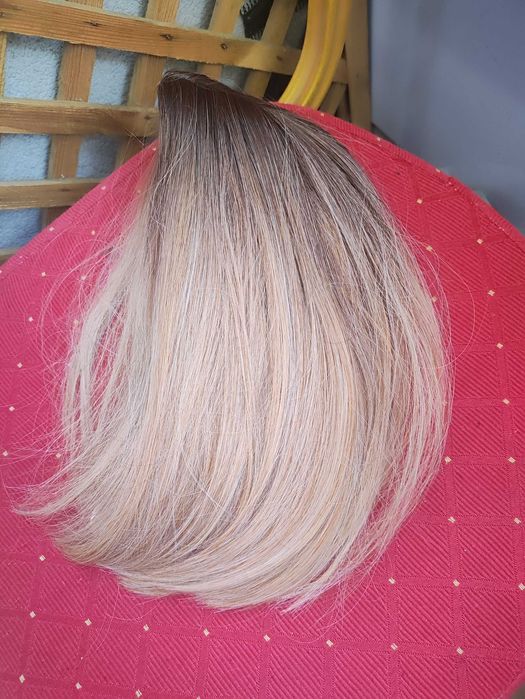 Peruka Ciemny blond pasemka 1 8 Damska dla Kobiet krótkie włosy