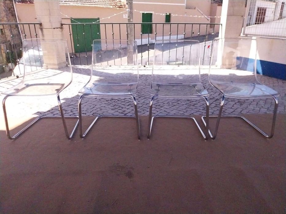 conjunto 4 cadeiras tobias ikea - acrilico transparente com cromado prateado