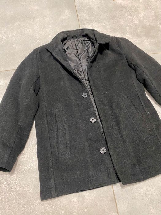 Ciemny szary klasyczny męski płaszcz elegancki M 38