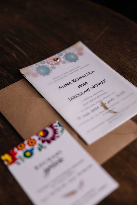 Zaproszenia ślubne folkowe z kalką