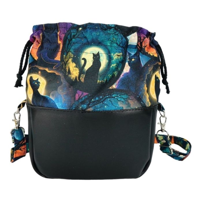 Mała Damska Torebka na ramię Czarny Kot - Czarna skóra ekologiczna