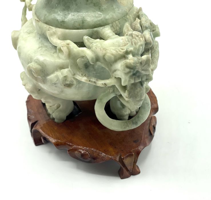 Defumador, incensario em pedra jade, dragões, oriental, chinês