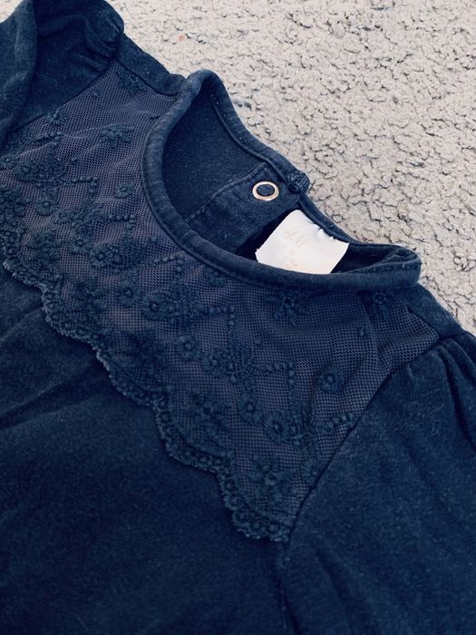 Granatowe body i bluzka h&m 74 koronka kołnierzyk