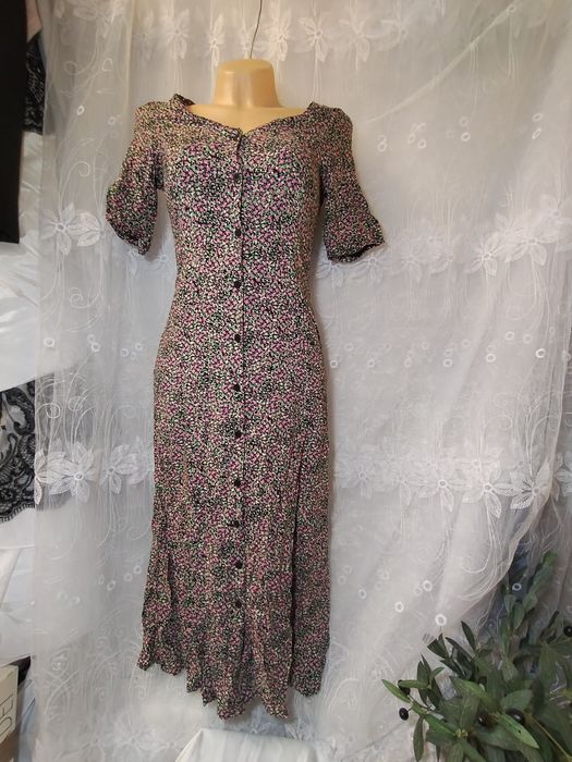 Lindex sukienka maxi w kwiaty XS | Wiskozowa | Na guziki | Boho | Letnia