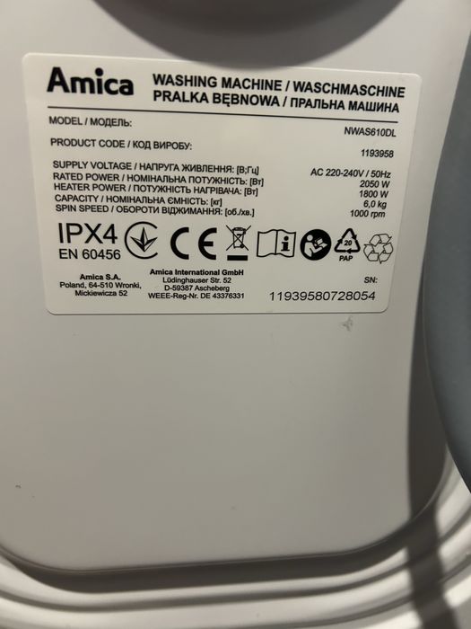 Pralka Amica  6kg. Model NWAS610WL