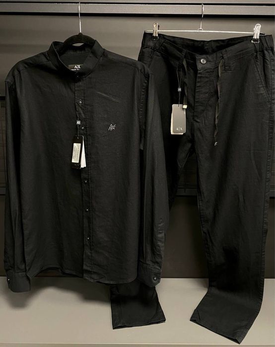 Літній костюм Armani Exchange чорний літній костюм армані лляний