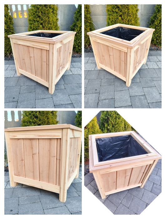 Drewniana donica ogrodowa 50x50 cm – solidna skrzynia na kwiaty / tara