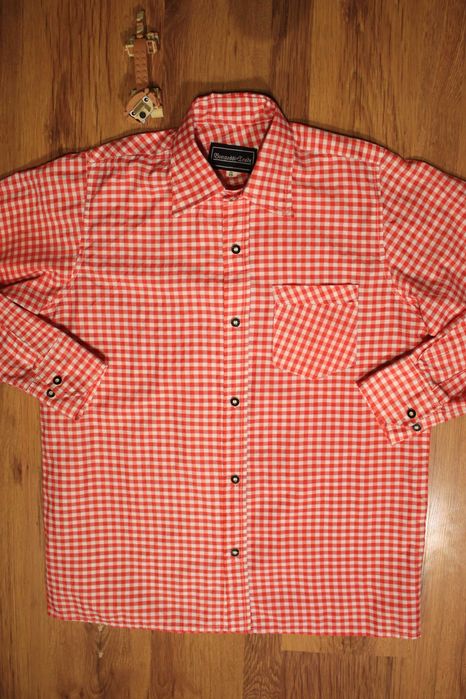 Koszula Bongossi Trade r. S czerwono-biała dł rękaw w kratkę męska