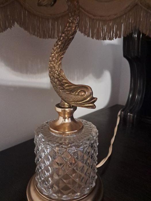 Unikatowa lamka nocna, antyk, mosiądz,  kryształ