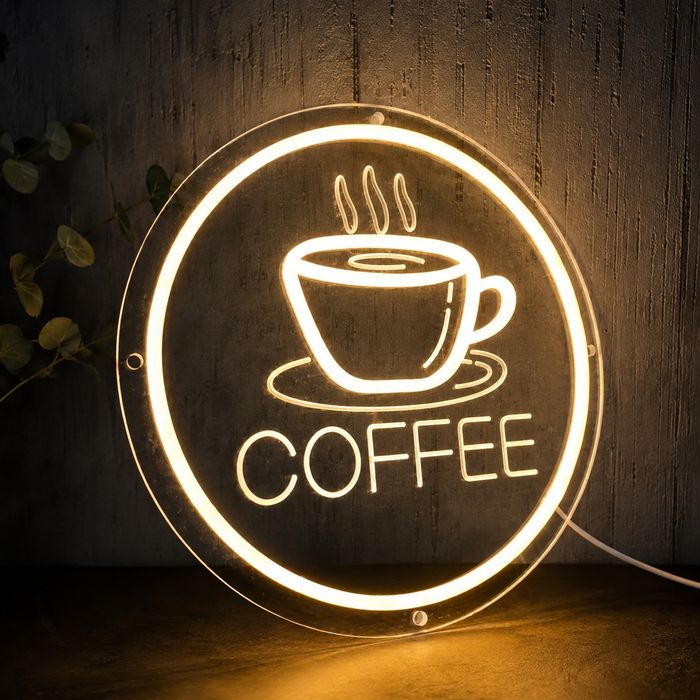 Велика неонова вивіска кава coffee