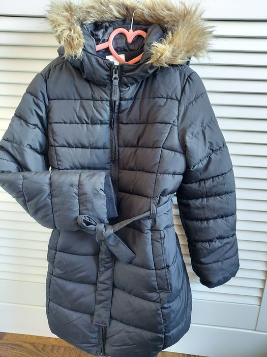 Place 7 - 8 lat 128 / 134 dziewczynki ciepła kurtka zimowa czarna