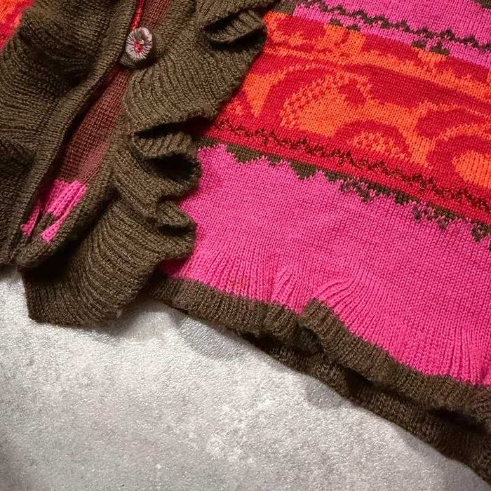 Vintage Sweter Y2K Z Falbankami Patterned Knit Sweater Trendy Japan