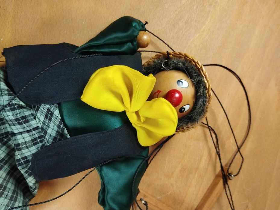 Boneco Palhaço Marioneta Vintage