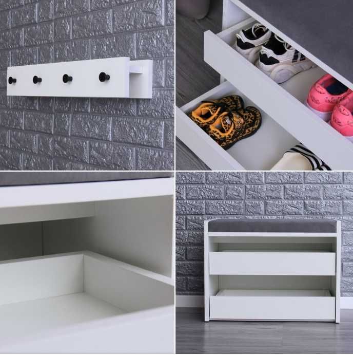 Szafka na buty PUFA siedzisko TAPICEROWANA biała, nowa, mebel.