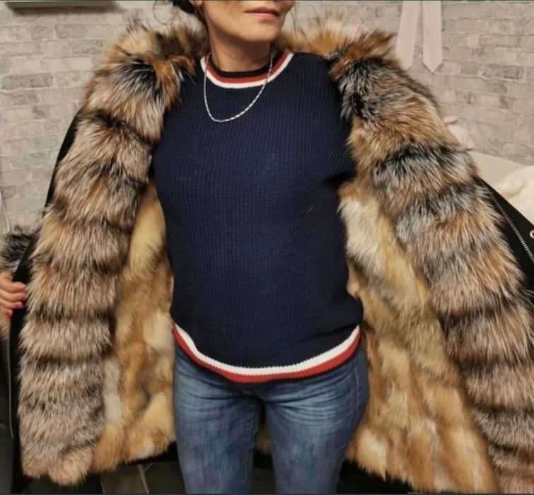 Kurtka parka damska obszyta futrem z lisa gold fox S/M
