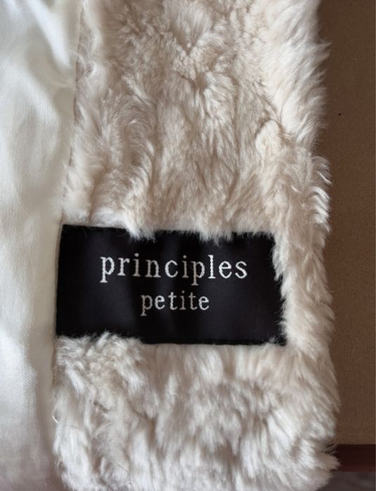 Płaszcz, beżowy kożuch, futro