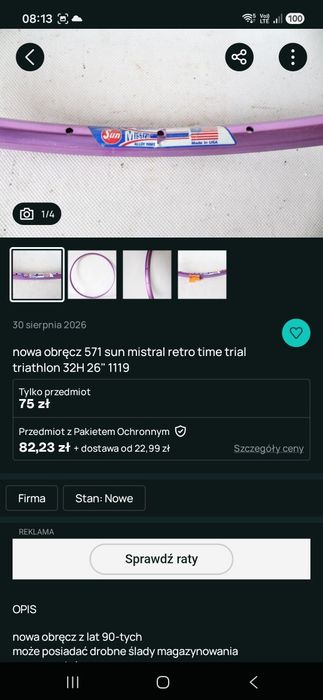 obręcz sun 571mm triathlon + piasta tył Dx
