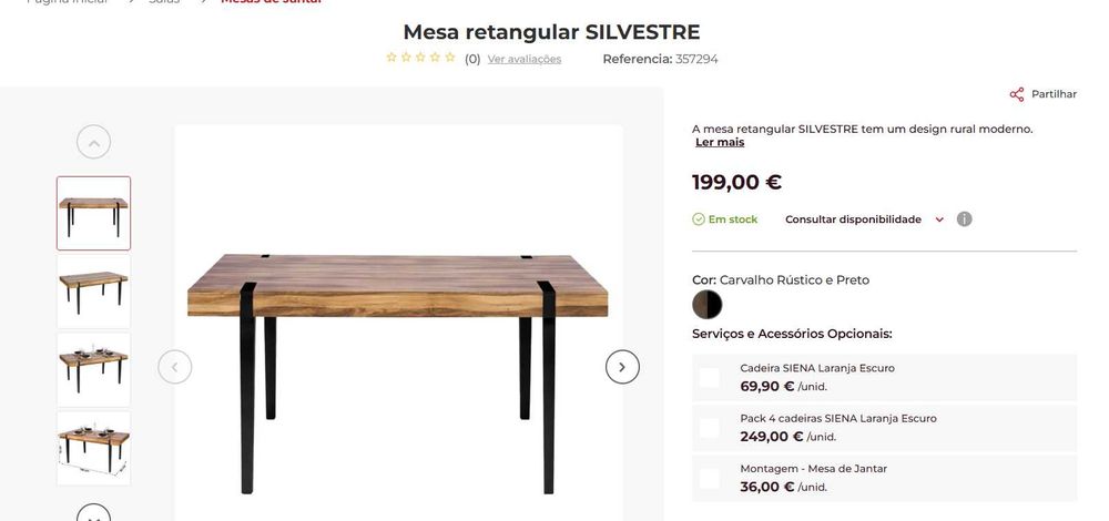 Mesa de jantar retangular SILVESTRE