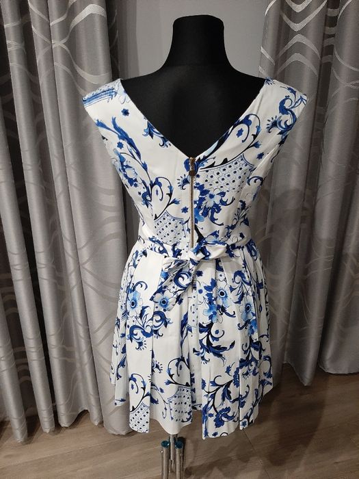 Sukienka wesele 40 biało chabrowa