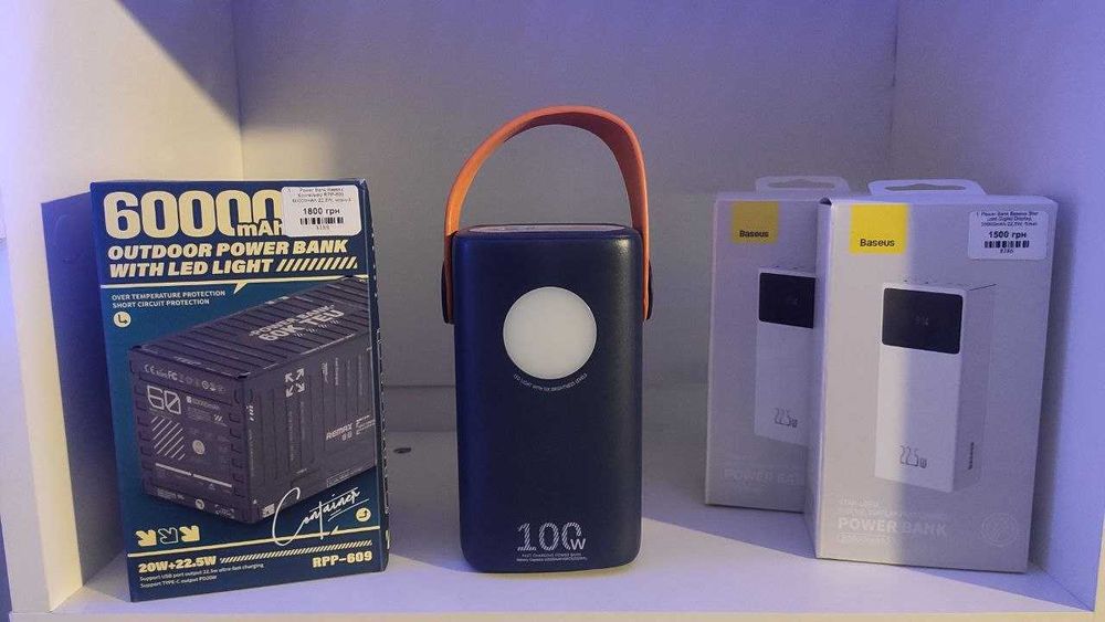 Power Bank Remax RPP-100 60000 mah, 100W з двома економними ліхтарями
