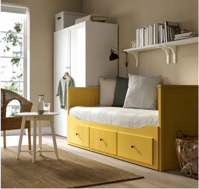 IKEA HEMNES rama leżanki z 3 szufladami - Żółty | 80x200 cm