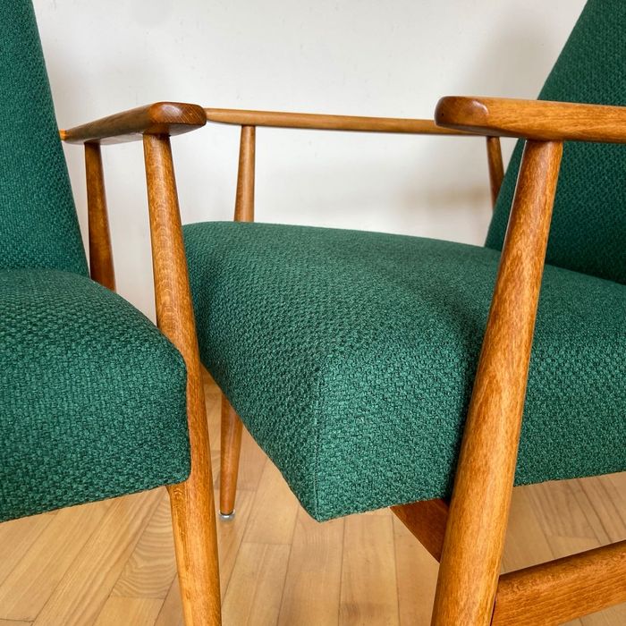 Oryginał Fotel lisek PRL klasyczny zieleń butelkowa olcha Henryk Lis 6