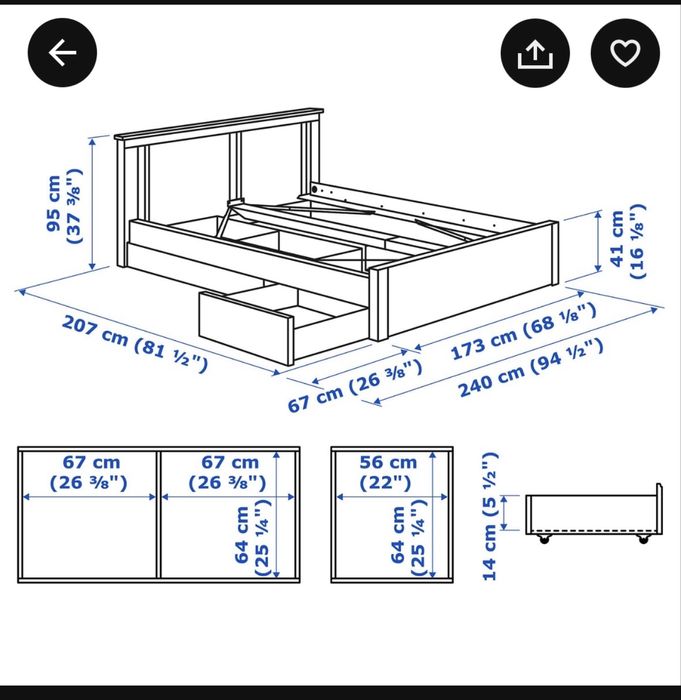 Cama IKEA + estrado + colchão e 4 gavetas