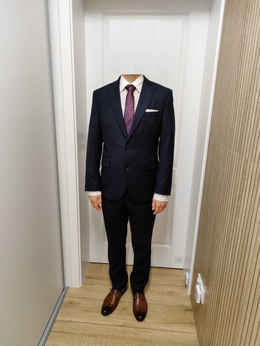 Garnitur granatowy na wesele 40/170/96 + krawat, spodnie 50/90