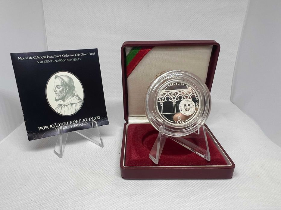 Portugal 2005 - Estojo 5 Euros Prata Proof 800 anos do Nascimento de Pedro Hispano - Papa João XXI
