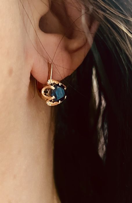 Золотые серьги,СССР,сапфир. Золоті сережки