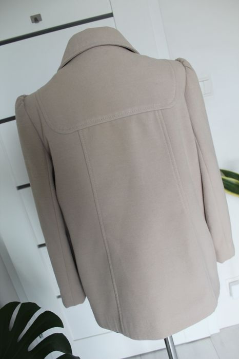 BHS płaszcz beżowy L 40 jak nowy krem bufki alabaster Zara krótki retr
