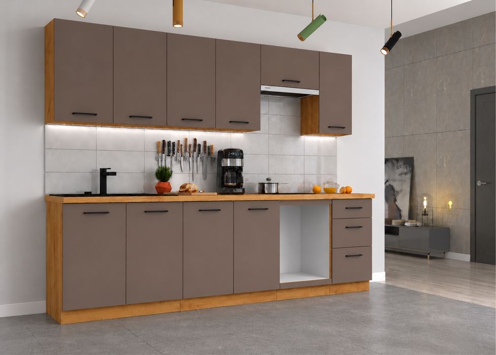 Meble kuchenne kuchnia 260cm dąb artisan + truflowy nowa dostawa PL