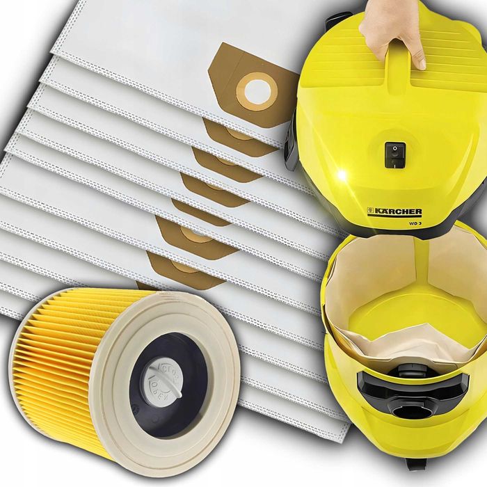 10x Worki Filtr Odkurzacza Karcher Wd3 Se4001 Syntetyczne Flizelinowe