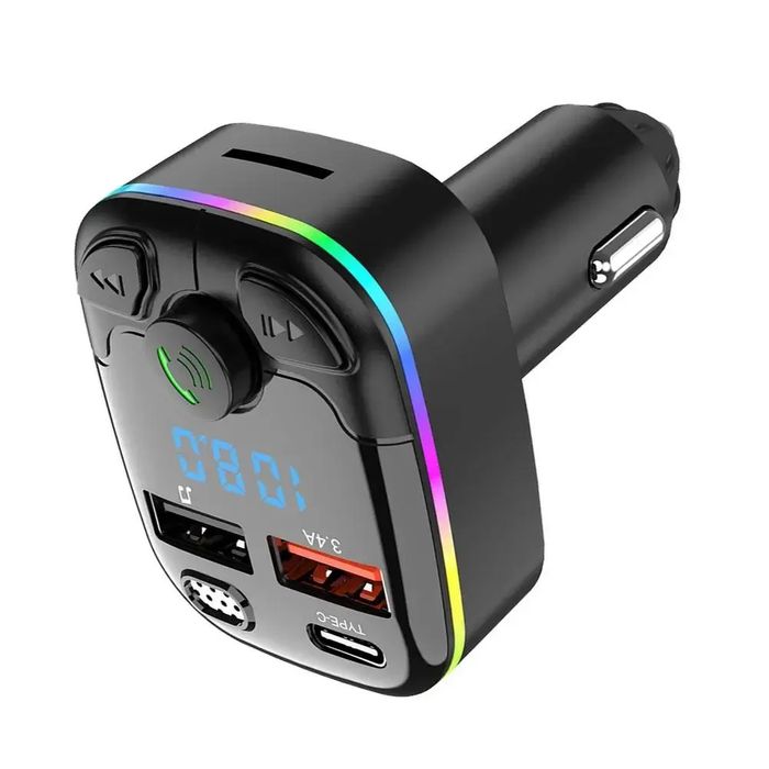 Transmiter FM szybka ładowarka Bluetooth audio MP3 BT 2X USB RGB USB-C