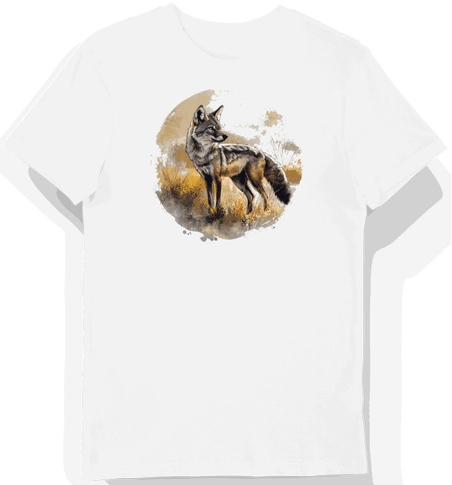 Koszulka męska biała z motywem szarego szakala w pustynnej aurze L