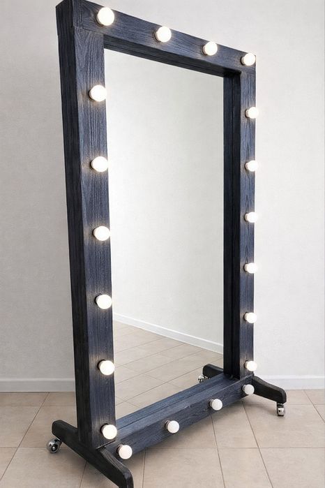 Напольное гримерное зеркало с LED-подсветкой | Натуральное дерево |
