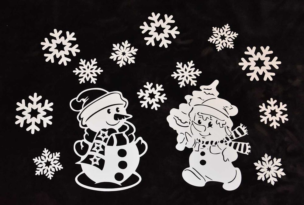 Dekoracja zimowa zestaw Bałwanek Śnieżynki Bombki okno kurtyna gazetka