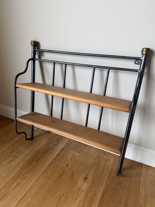 Mała industrialna półeczka ścienna vintage / loft – metal + drewno