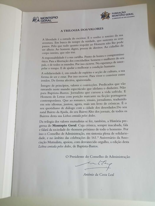 Lisboa Contada pelos Dedos, de Baptista-Bastos,-1 Edição-iMPERDIVEL-PORTES INCLUIDOS