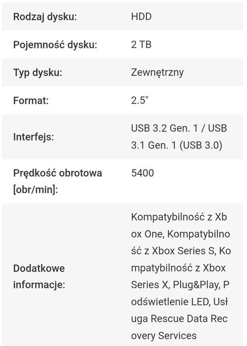 Dysk do konsoli XBOX SEAGATE Game Drive 2TB HDD
