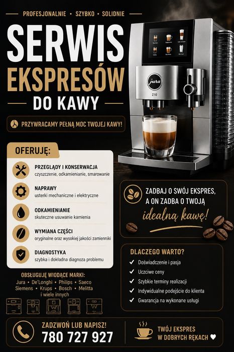 Serwis Ekspresów do kawy Jura DeLonghi Saeco Philips Siemens